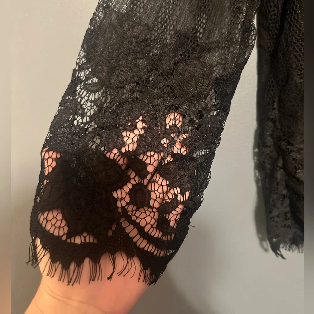 Ultra Pink black lace long sleeve shirt blouse size XL - Picture 3 of 8